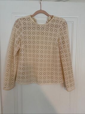 Sezane Lace Crochet Long-Sleeve Top – Cream